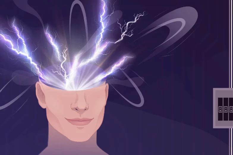 An illustration of a head exploding with stress and a circuit breaker