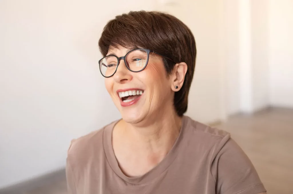 A happy middle-aged woman who tapered off psychotropic medications
