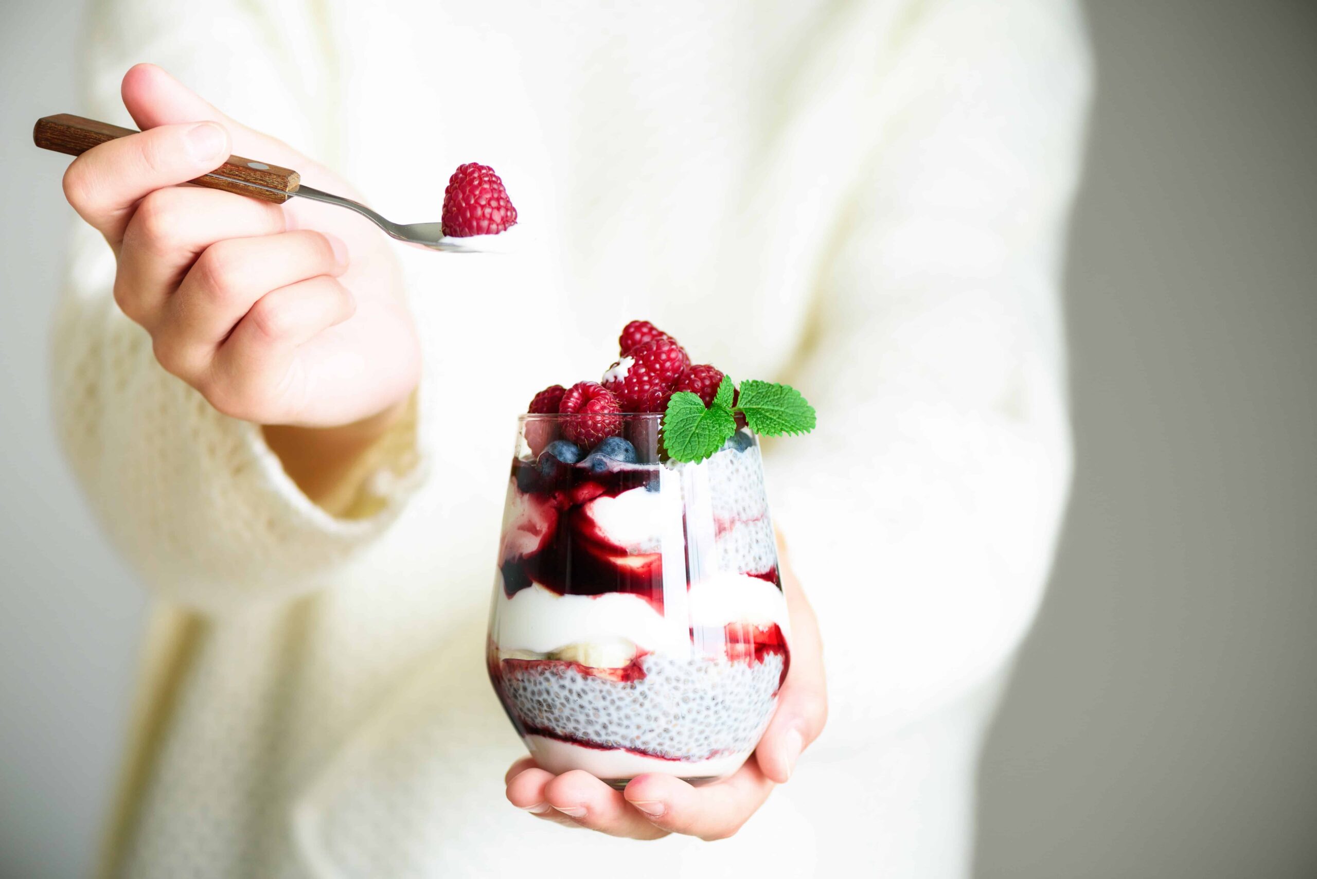 woman eating chia seeds