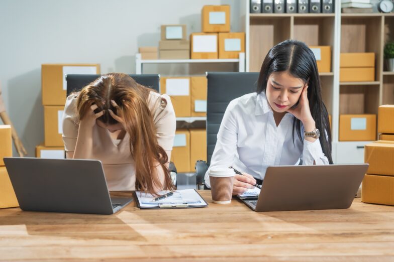 Two women experience stress in an environment with artificial light that disrupts their circadian rhythm